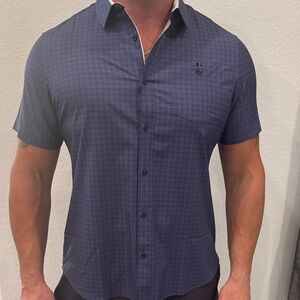 7 Diamonds Dark Blue Patterned Button Down Shirt